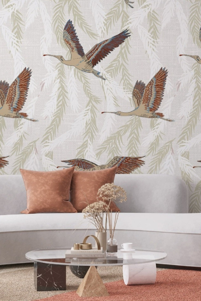 Heron Embroidered Fabric Wallcovering-Swatch