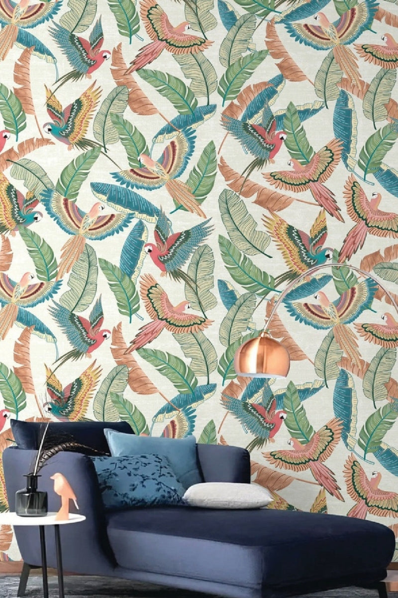 Parakeet Printed Fabric Wallpaper