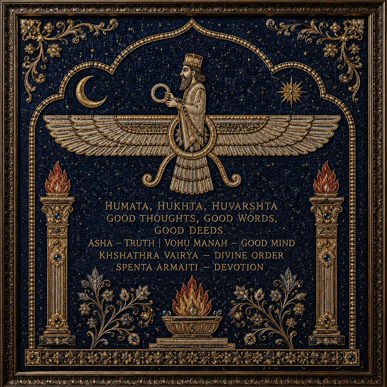 Handmade Parsi Faravahar Zoroastrian Embroidery Art