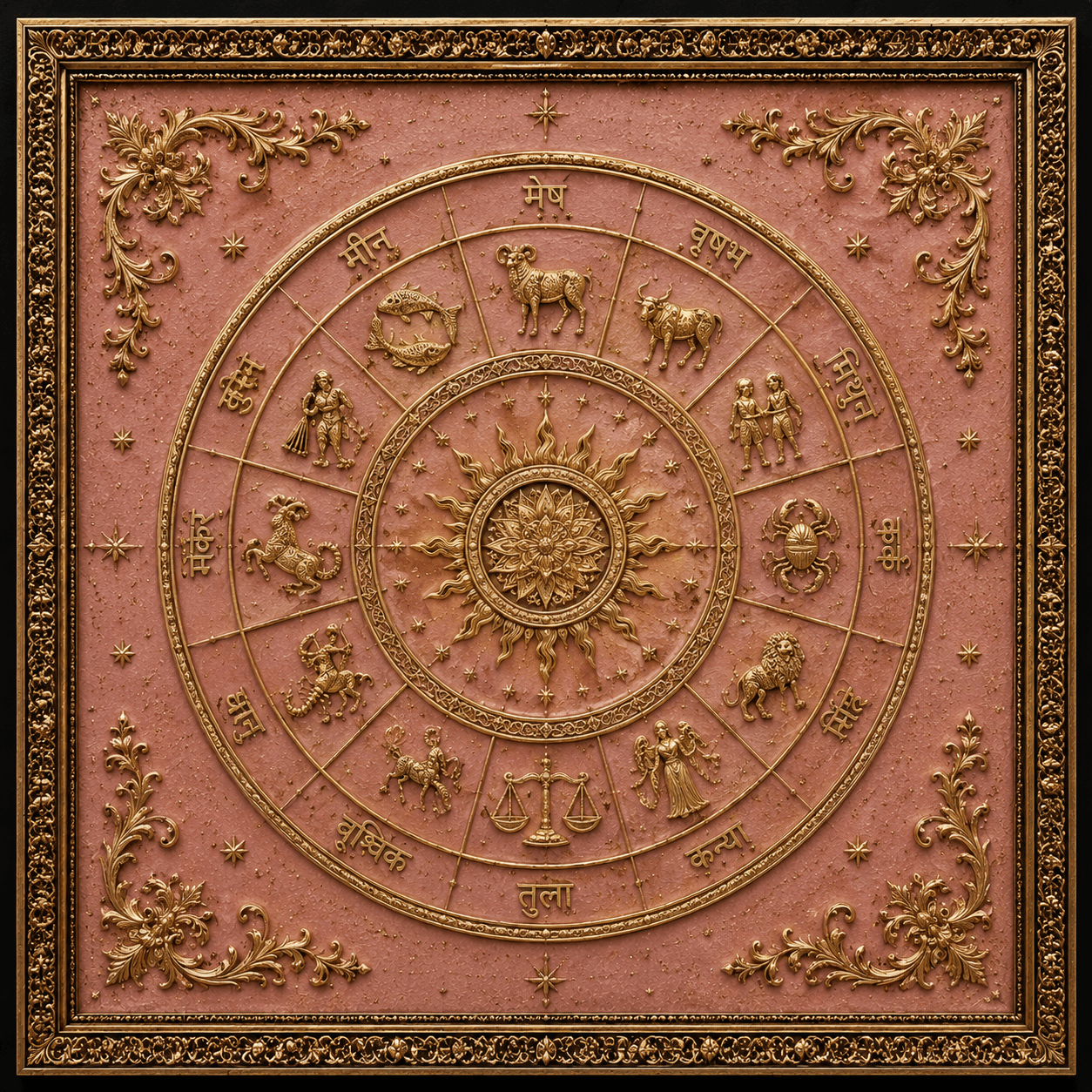 Horoscope Zodiac Chart Framed Wall Art - Denim Gold