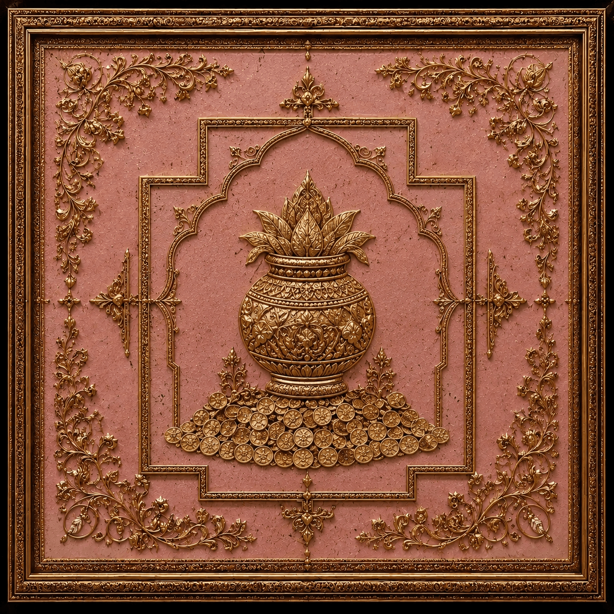 Kalash (Pot of Wealth) with Coins Framed Wall Art