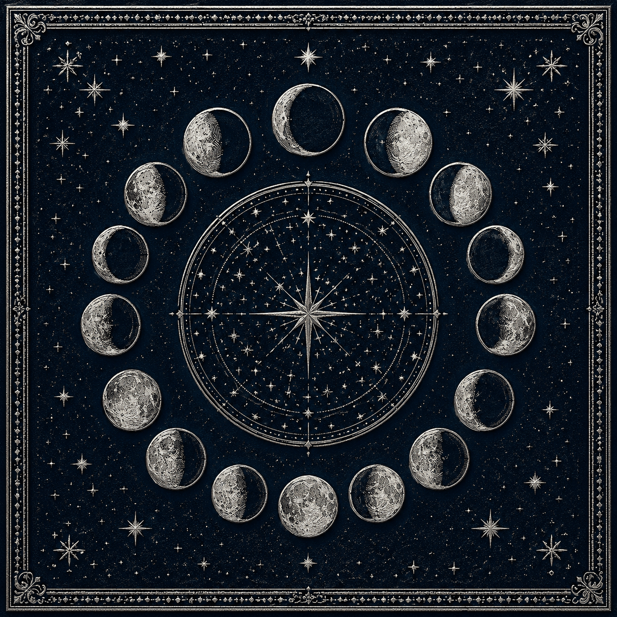 Lunar Phases Cycle Framed Wall Art - Denim Gold