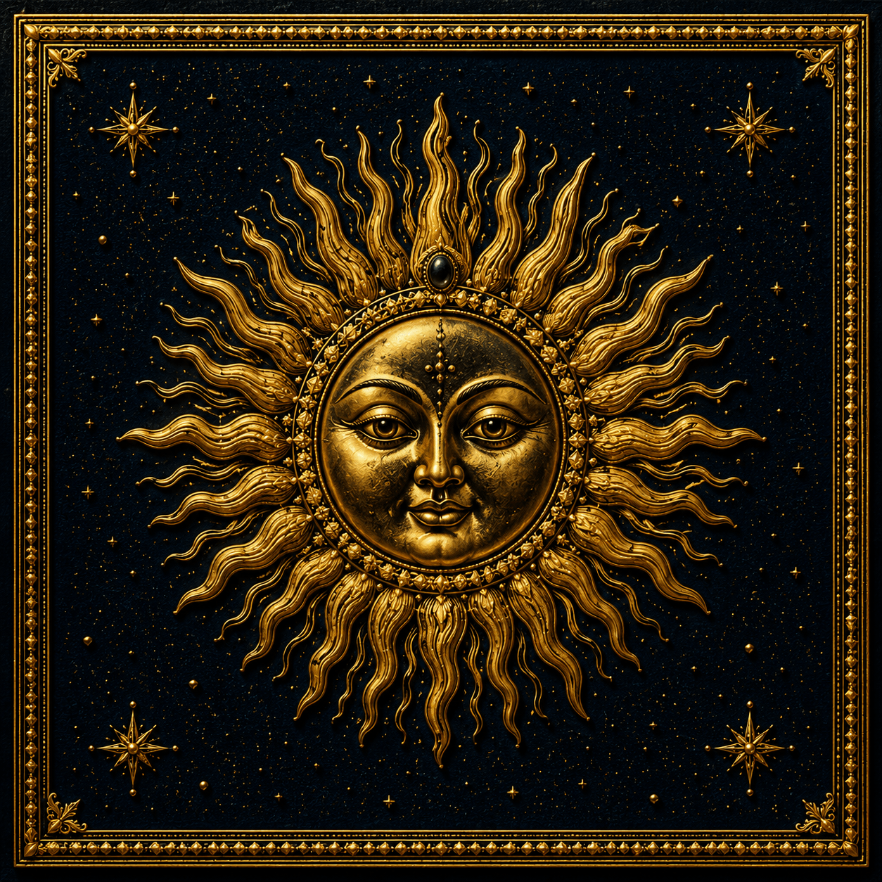 Radiant Sun with Face Celestial Wall Art - Denim Gold
