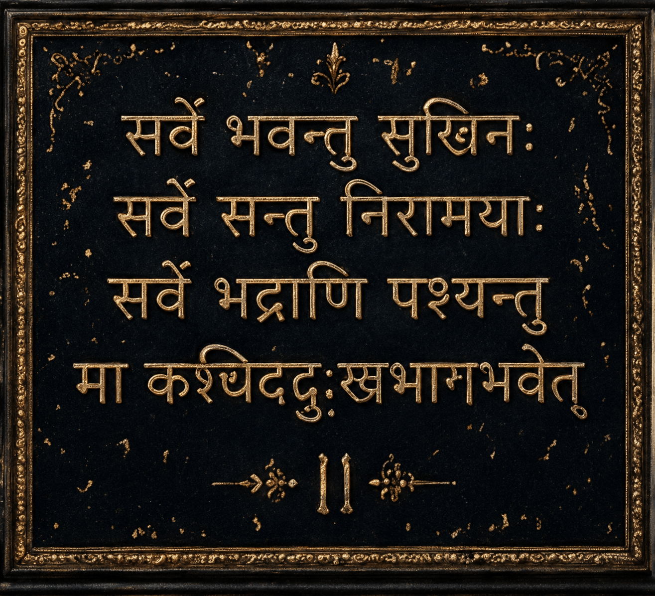 Shanti Mantra Sacred Sanskrit Calligraphy Framed Wall Art
