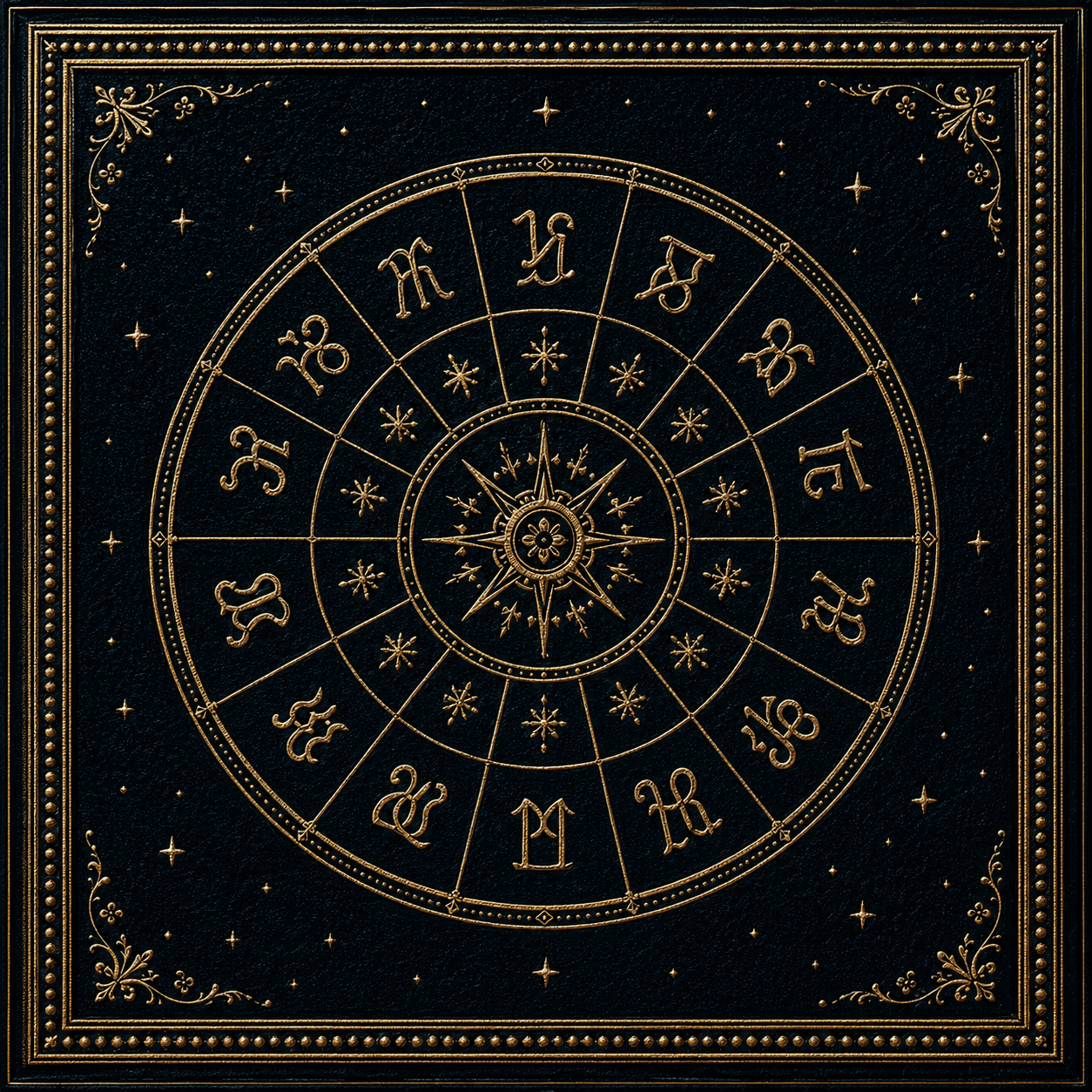 Zodiac Astrology Wheel Framed Wall Art - Denim Gold
