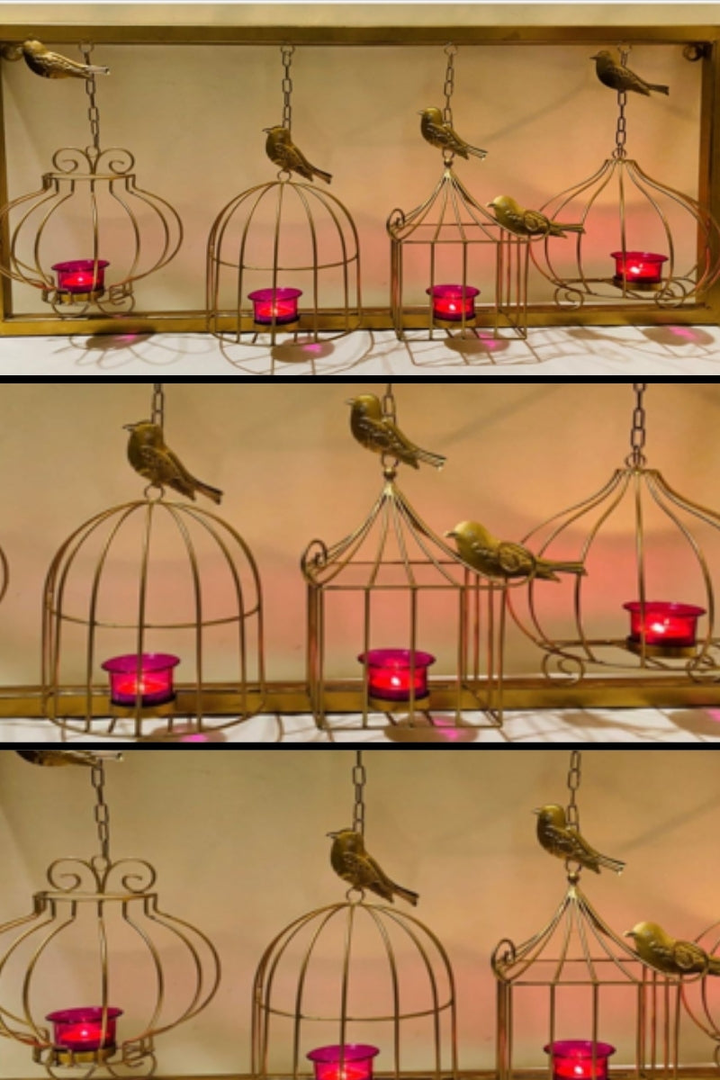 Birdsong Iron Gold Small Glass Votive Cups Metallic Gold Finish Wall Art
