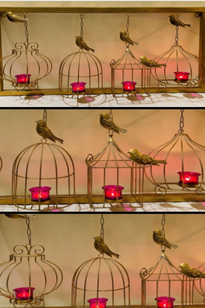 Birdsong Iron Gold Small Glass Votive Cups Metallic Gold Finish Wall Art