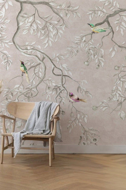 Mocking Bird Printed Fabric Wallpaper