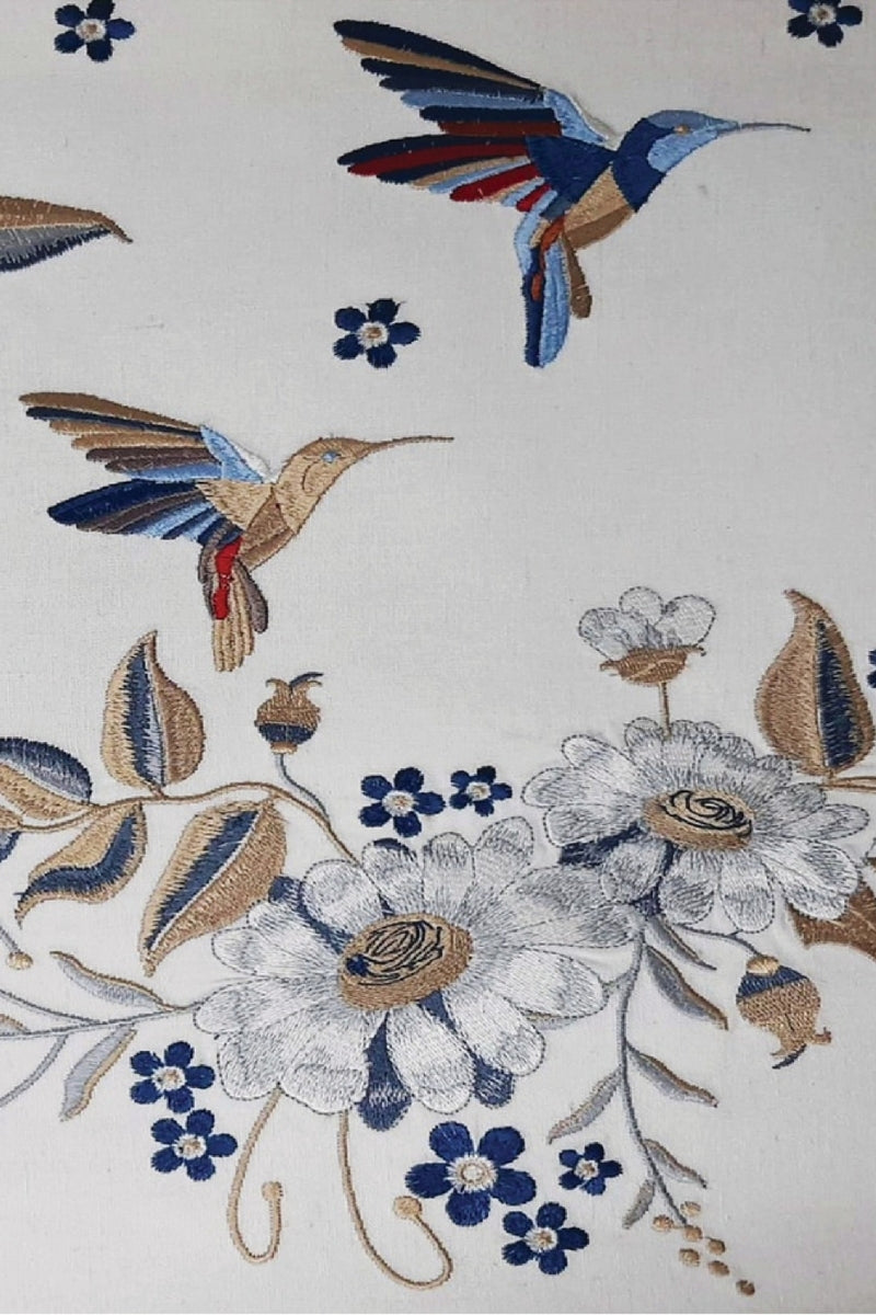 Humming Bird Embroidered Fabric Wallcovering