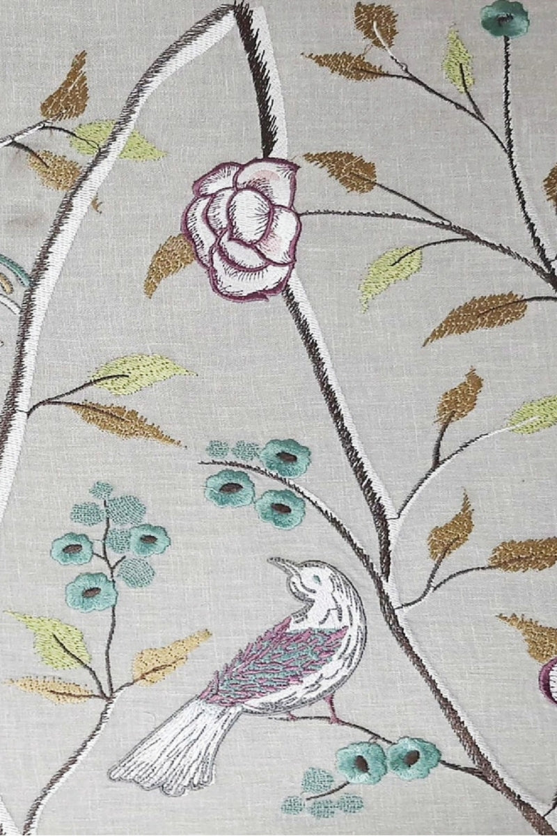 Blue Bird Embroidered Fabric Wallcovering