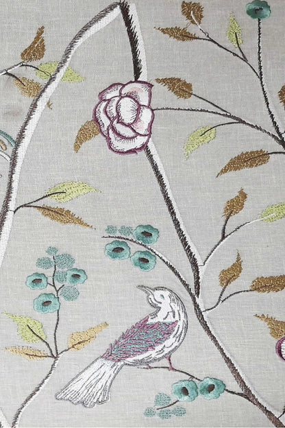Blue Bird Embroidered Fabric Wallcovering
