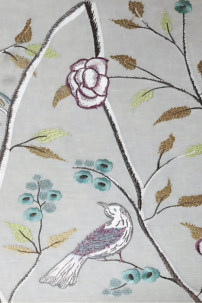 Blue Bird Embroidered Fabric Wallcovering