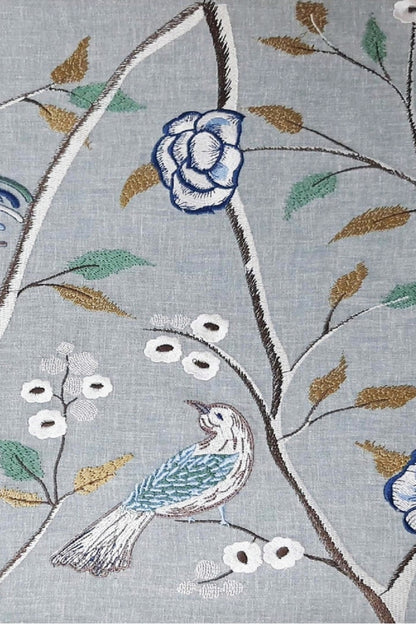 Blue Bird Embroidered Fabric Wallcovering