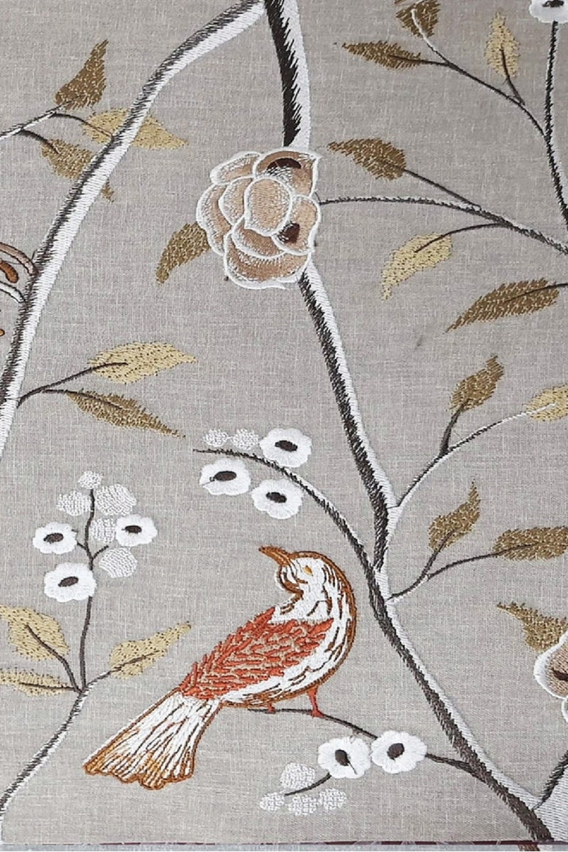 Blue Bird Embroidered Fabric Wallcovering