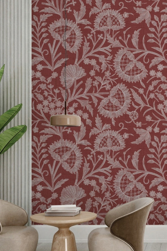 Indus Embroiderd Fabric Wallcovering