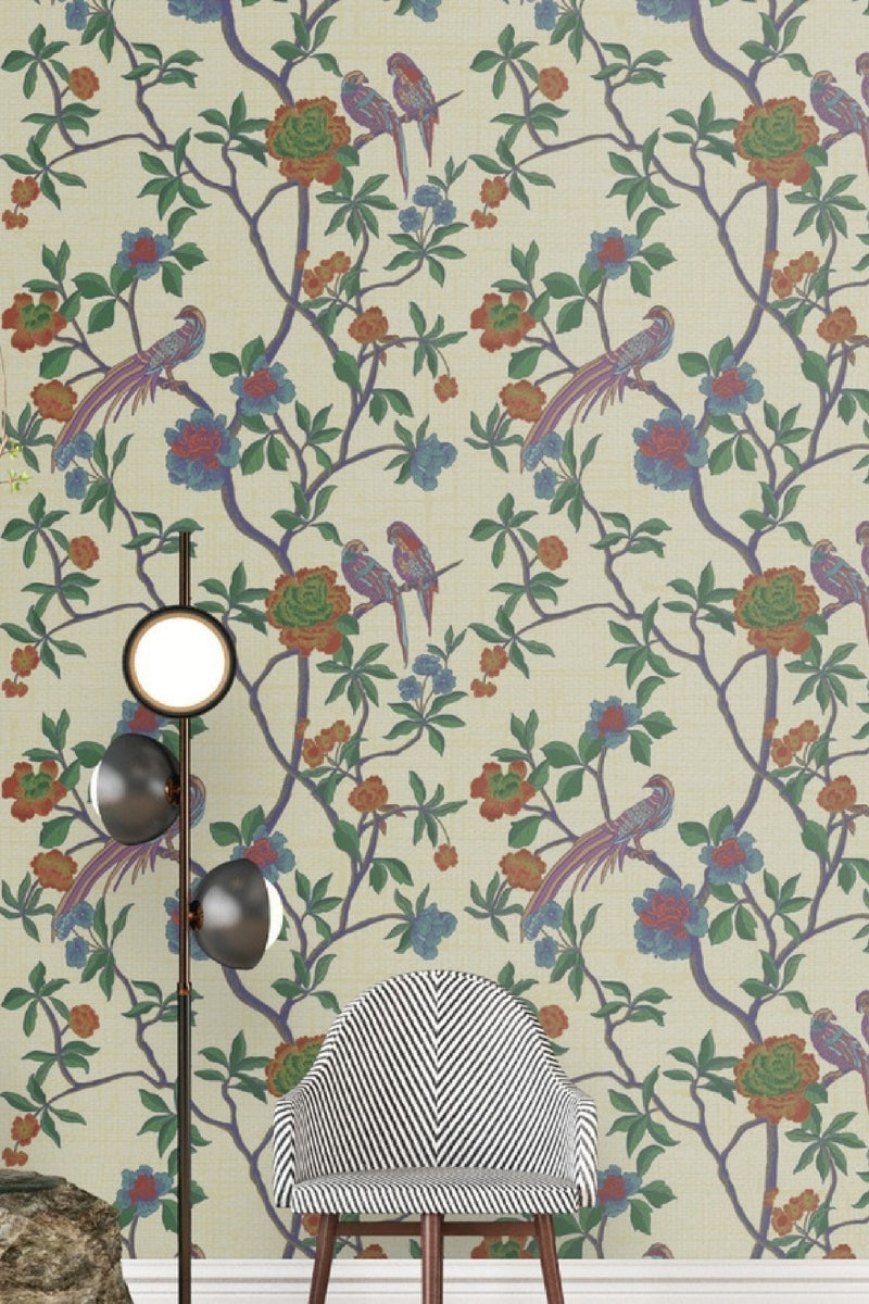 Rosella Embroiderd Fabric Wallcovering