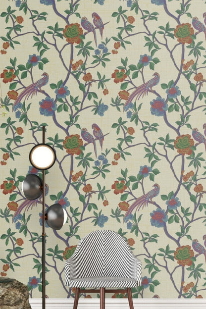 Rosella Embroiderd Fabric Wallcovering