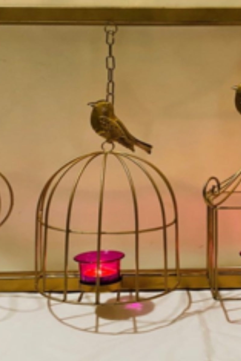 Birdsong Iron Gold Small Glass Votive Cups Metallic Gold Finish Wall Art
