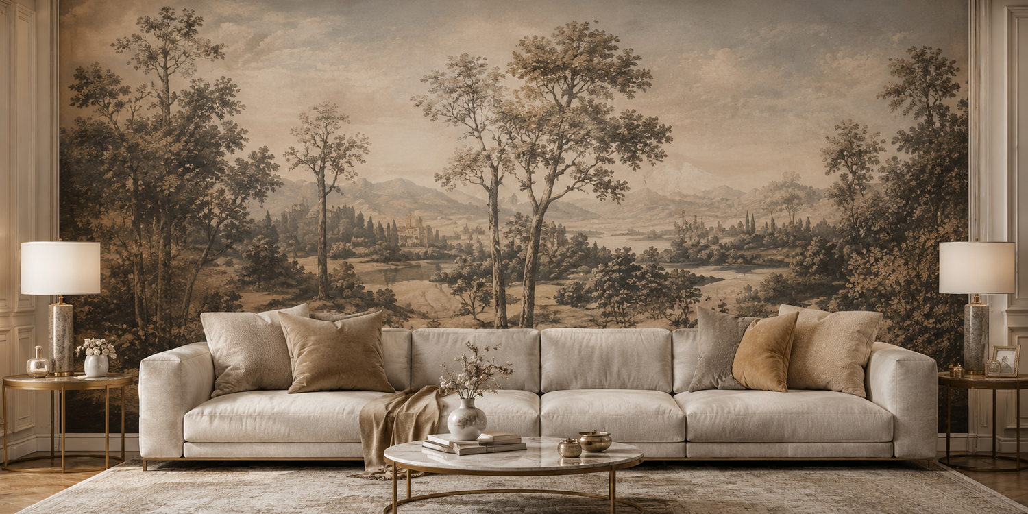 Elegant neutral-toned wallpaper and Wall Arts for bedroom with botanical accentsor 