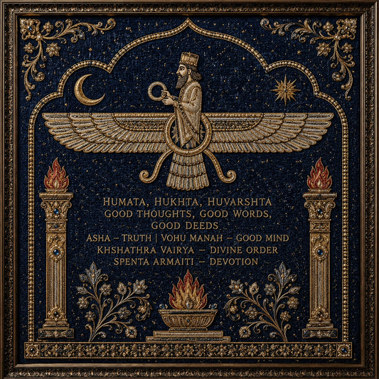 Handmade Parsi Faravahar Zoroastrian Embroidery Art