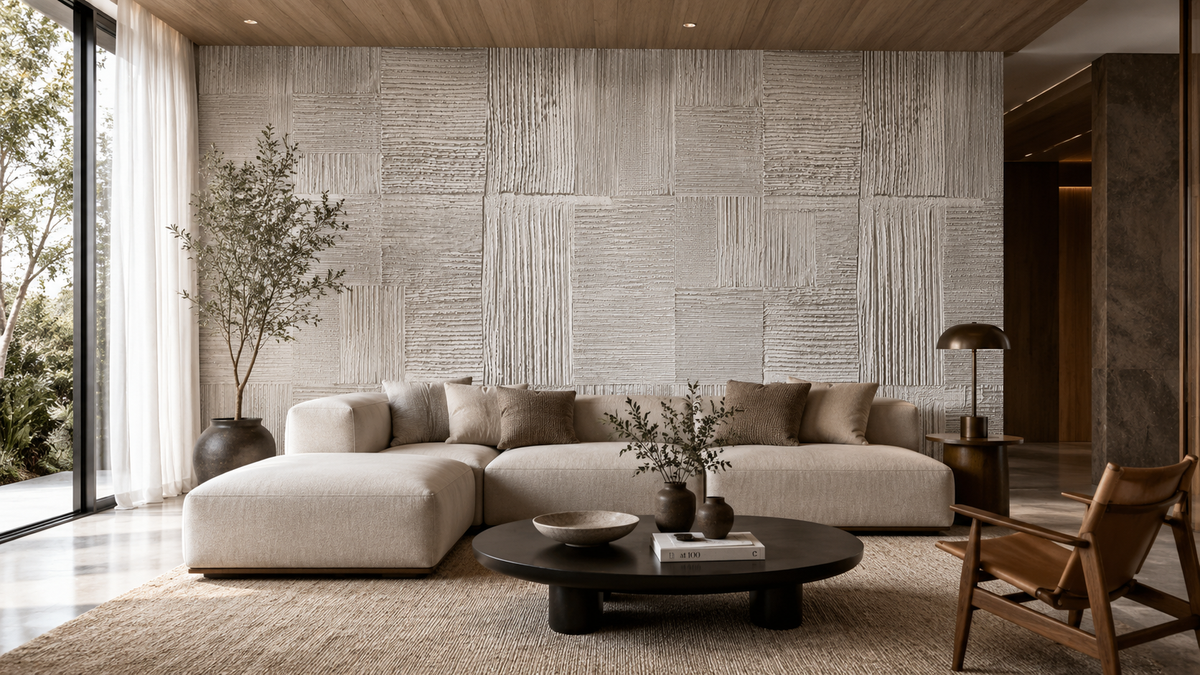 Ivory Timber Grid Wallpaper