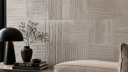 Ivory Timber Grid Wallpaper