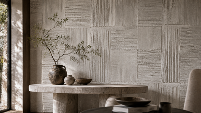 Ivory Timber Grid Wallpaper