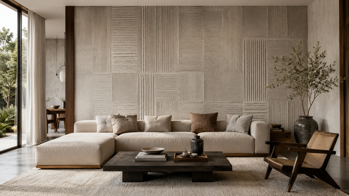 Ivory Timber Grid Wallpaper