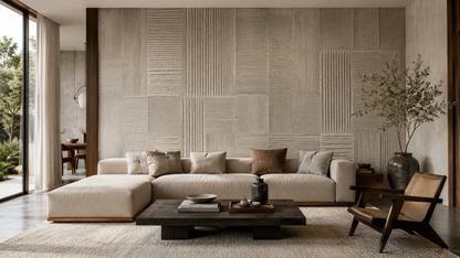 Ivory Timber Grid Wallpaper