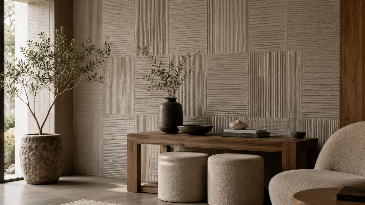 Ivory Timber Grid Wallpaper