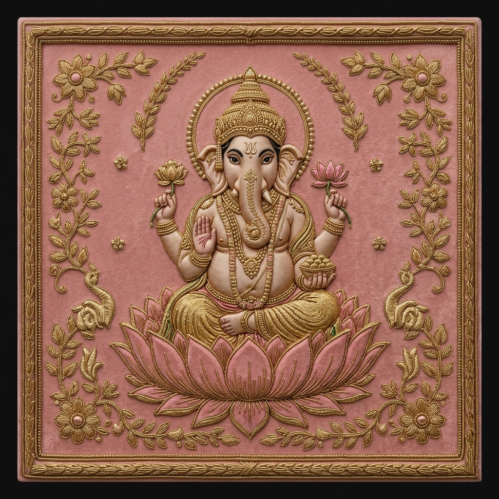 Handmade Lord Ganesha Velvet Embroidery Art