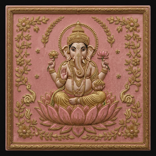 Handmade Lord Ganesha Velvet Embroidery Art