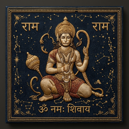Handmade Lord Hanuman Denim Embroidery Art