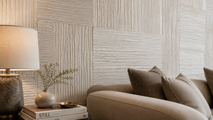Ivory Timber Grid Wallpaper