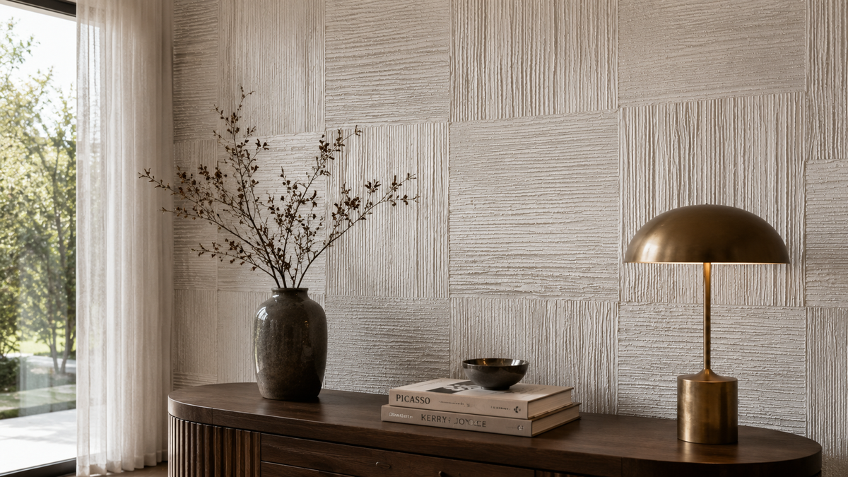 Ivory Timber Grid Wallpaper