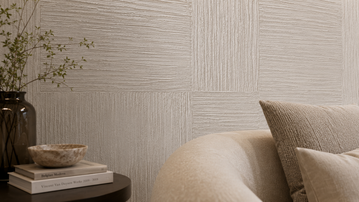 Ivory Timber Grid Wallpaper