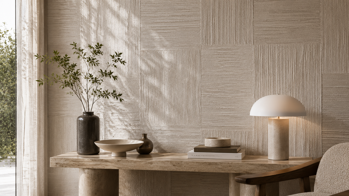 Ivory Timber Grid Wallpaper
