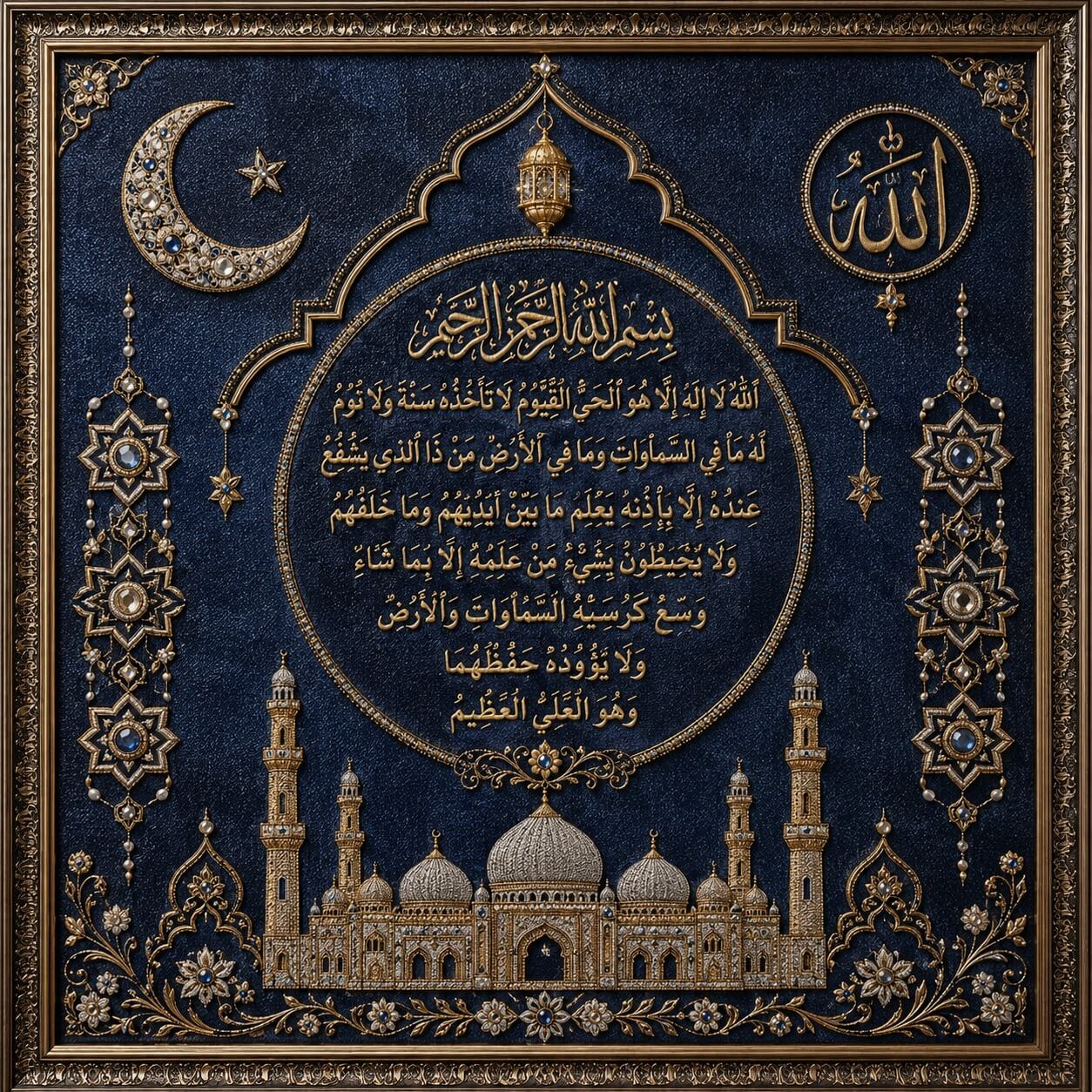 Handmade Islamic Ayat al-Kursi Embroidery Wall Art