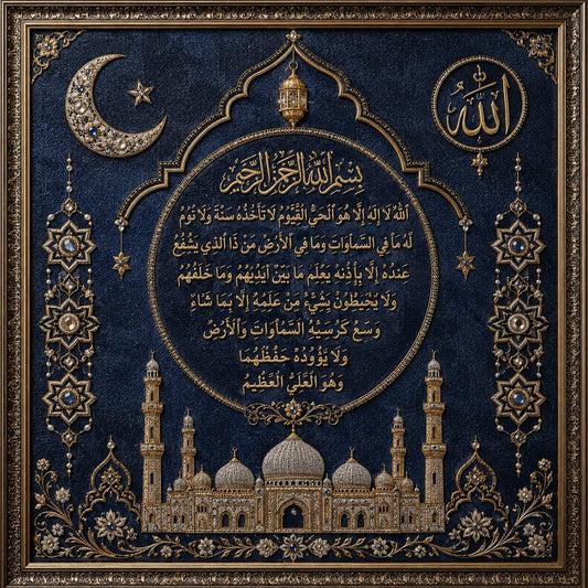 Handmade Islamic Ayat al-Kursi Embroidery Wall Art