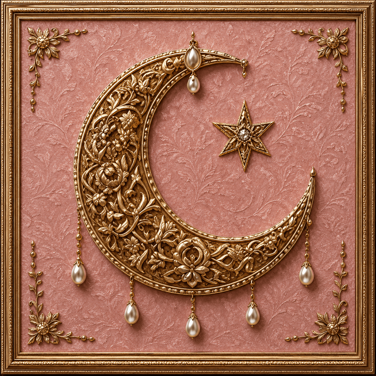 Crescent Moon & Star Sacred Motif Framed Wall Art