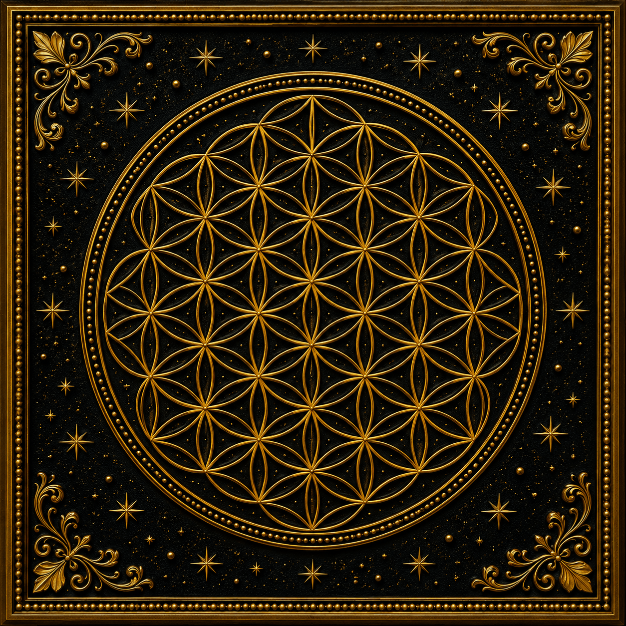 Flower of Life Sacred Geometry Wall Art - Denim Gold