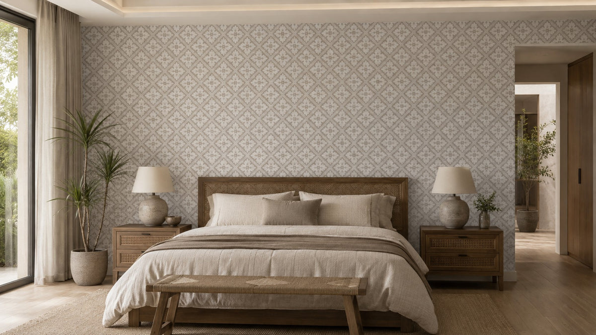 Ivory Diamond Weave Wallpaper