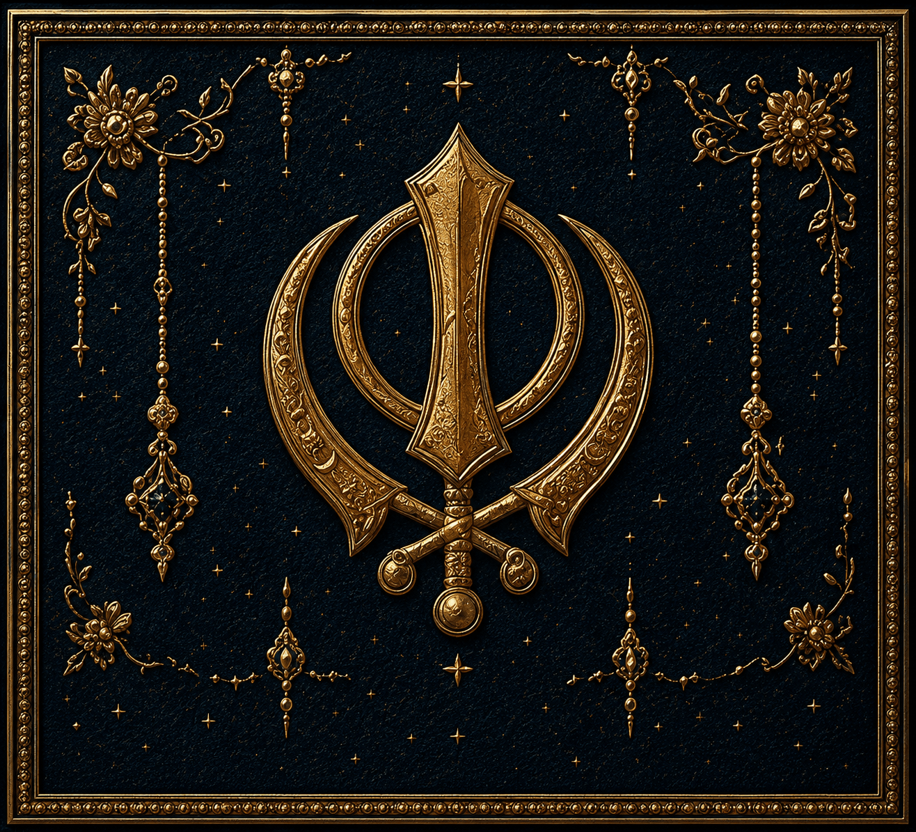 Khanda Emblem Sikh Sacred Symbol Wall Art - Denim Gold