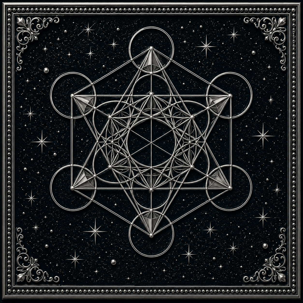Metatron Cube Sacred Geometry Framed Wall Art - Denim Gold