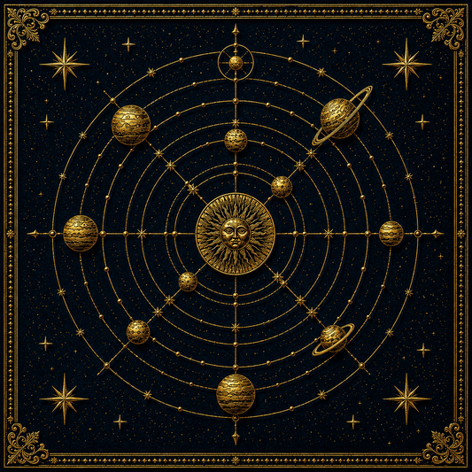 Navagraha Nine Planets Celestial Framed Wall Art - Denim Gold
