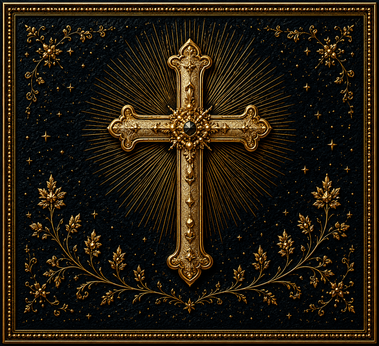 Ornate Christian Cross with Floral Halo Framed Wall Art