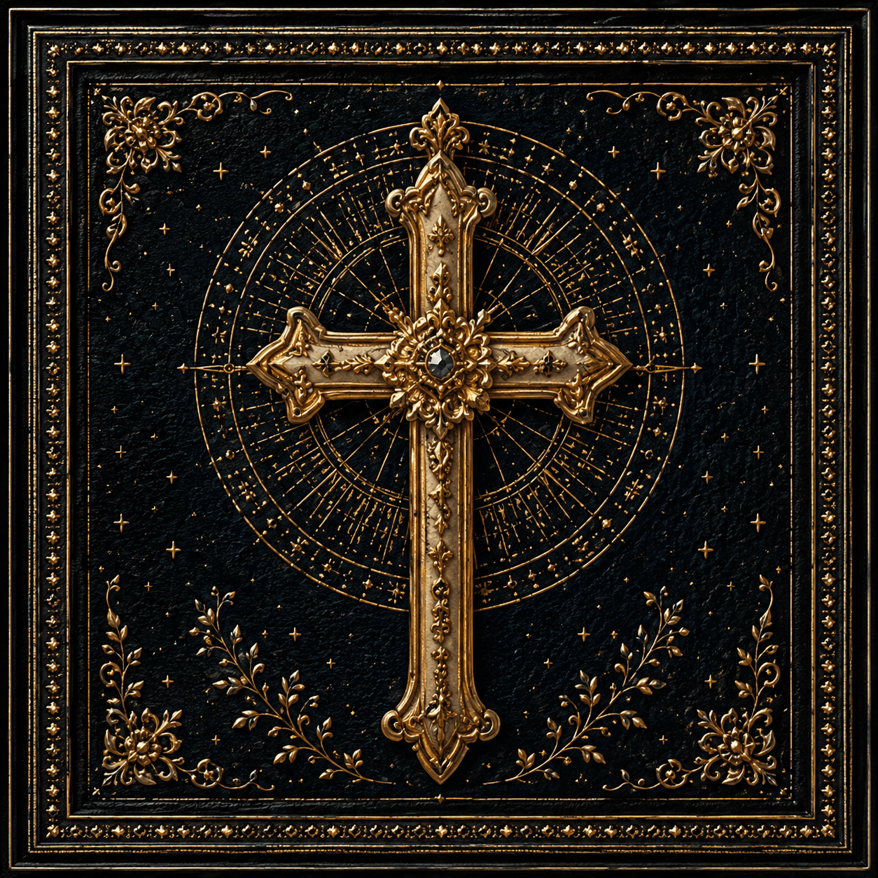 Sacred Christian Cross Geometric Halo Framed Wall Art