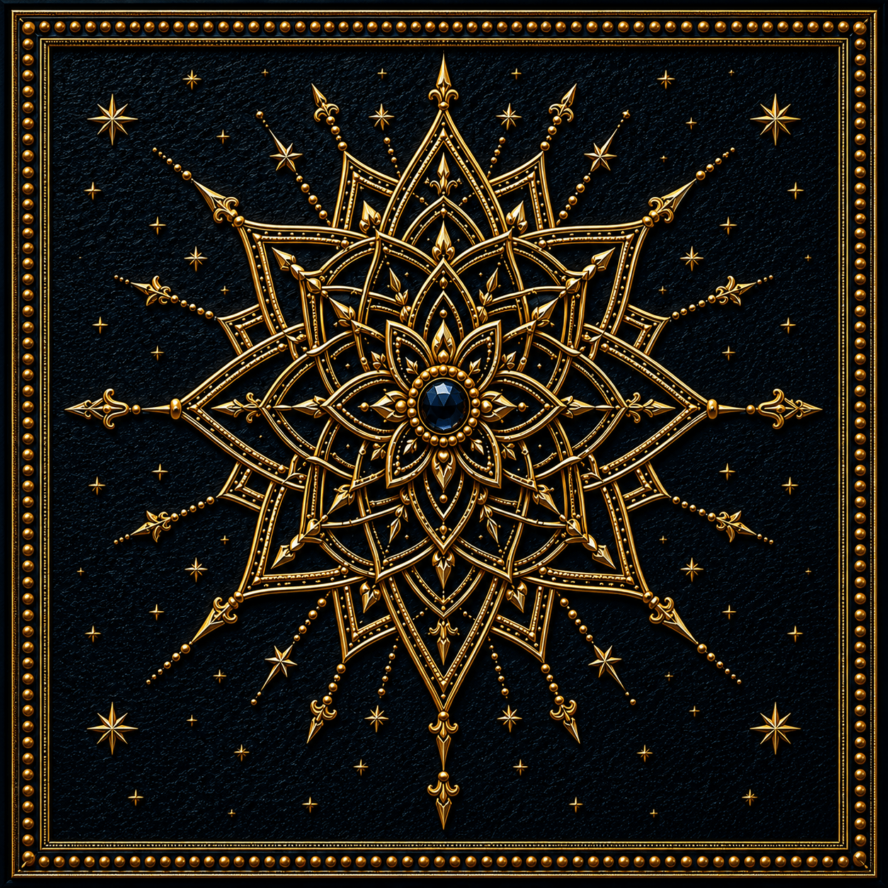 Sacred Geometric Star Mandala Framed Wall Art - Gold Denim