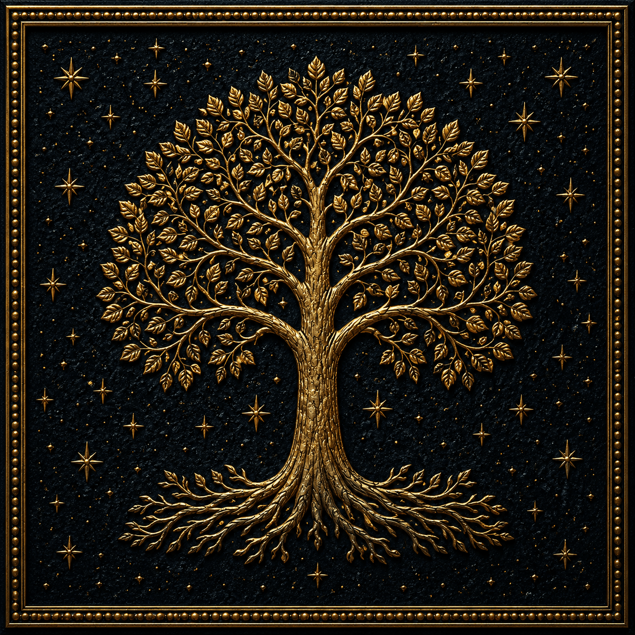 Tree of Life Sacred Cosmic Tree Framed Wall Art - Denim Gold